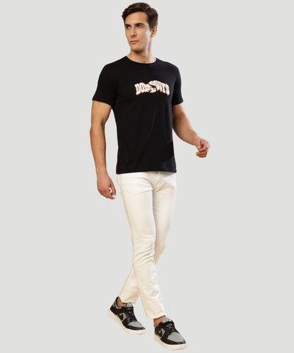 Men's Black Typography Half Sleeves Regular Fit T-Shirt