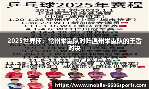 2025世界杯：常州举重队对阵温州举重队的王者对决